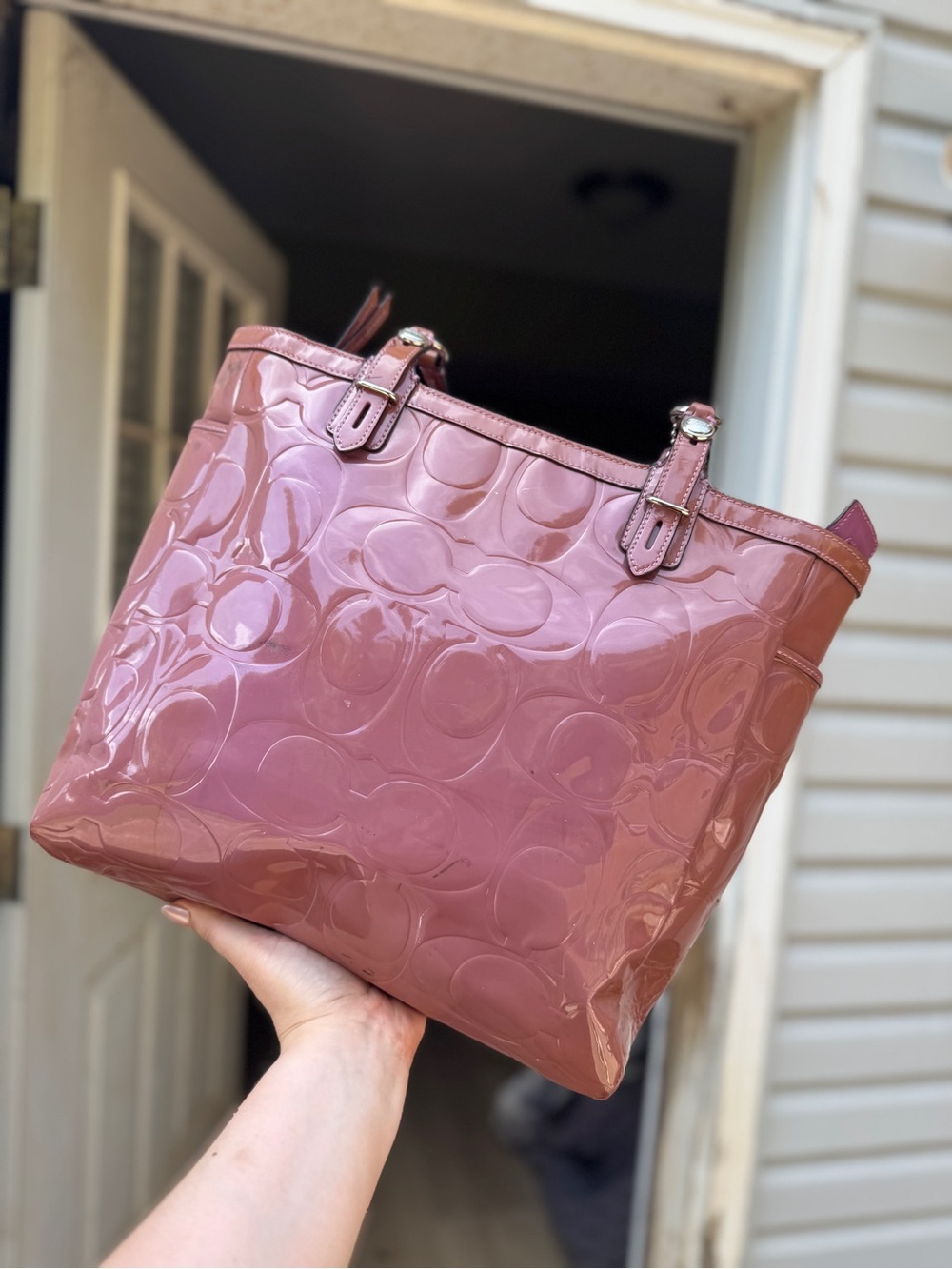 Coach Patent-Embossed Tote in Rose Pink